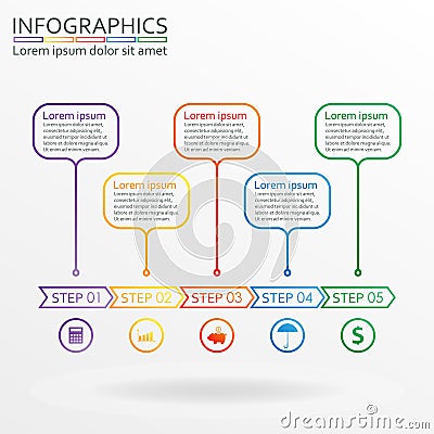 Step by step infographics. Five steps infographics template. Vector illustration Vector Illustration